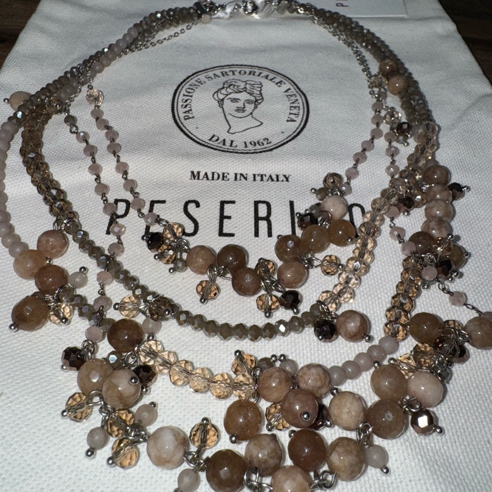 Peserico Multi-Strand Beige and Brown Beaded Necklace
